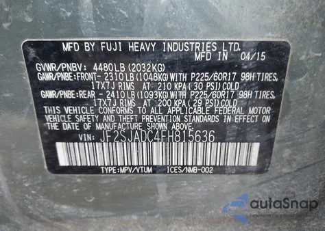 2015 Subaru Forester 2.5I Premium z USA, uszkodzony, nr VIN JF2SJADC4FH815636